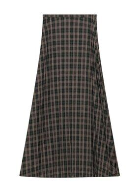 Vivid Plaid Accordion Pleated Midi Skirt Green Black Size M NWT